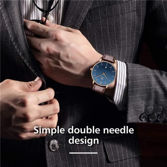 Mens Watches, Minimalist Fashion Simple Wrist Watch  Analog Date w Leather Strap - Picture 6 of 6